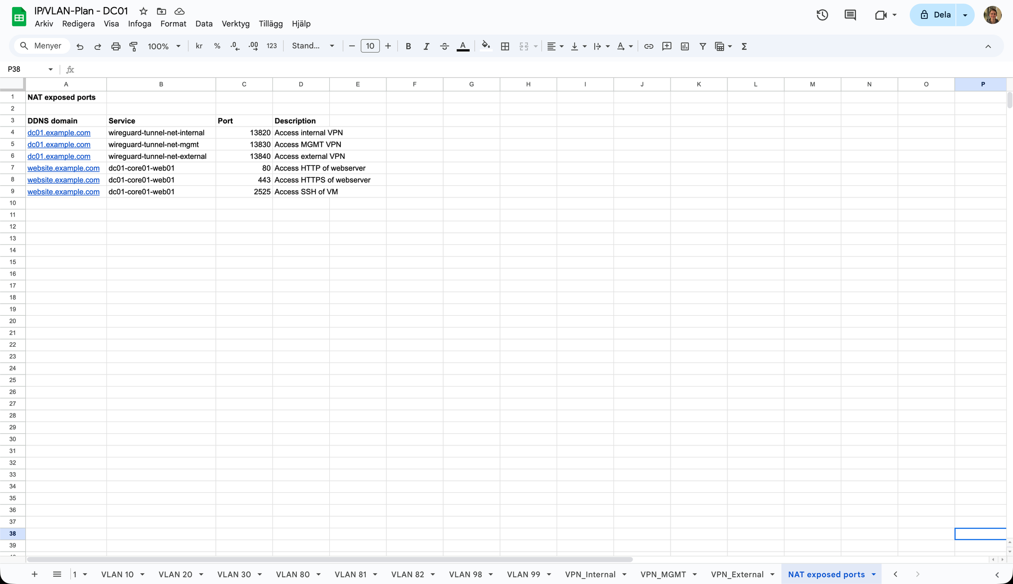 Example of an IP/VLAN-plan's "NAT exposed ports" tab