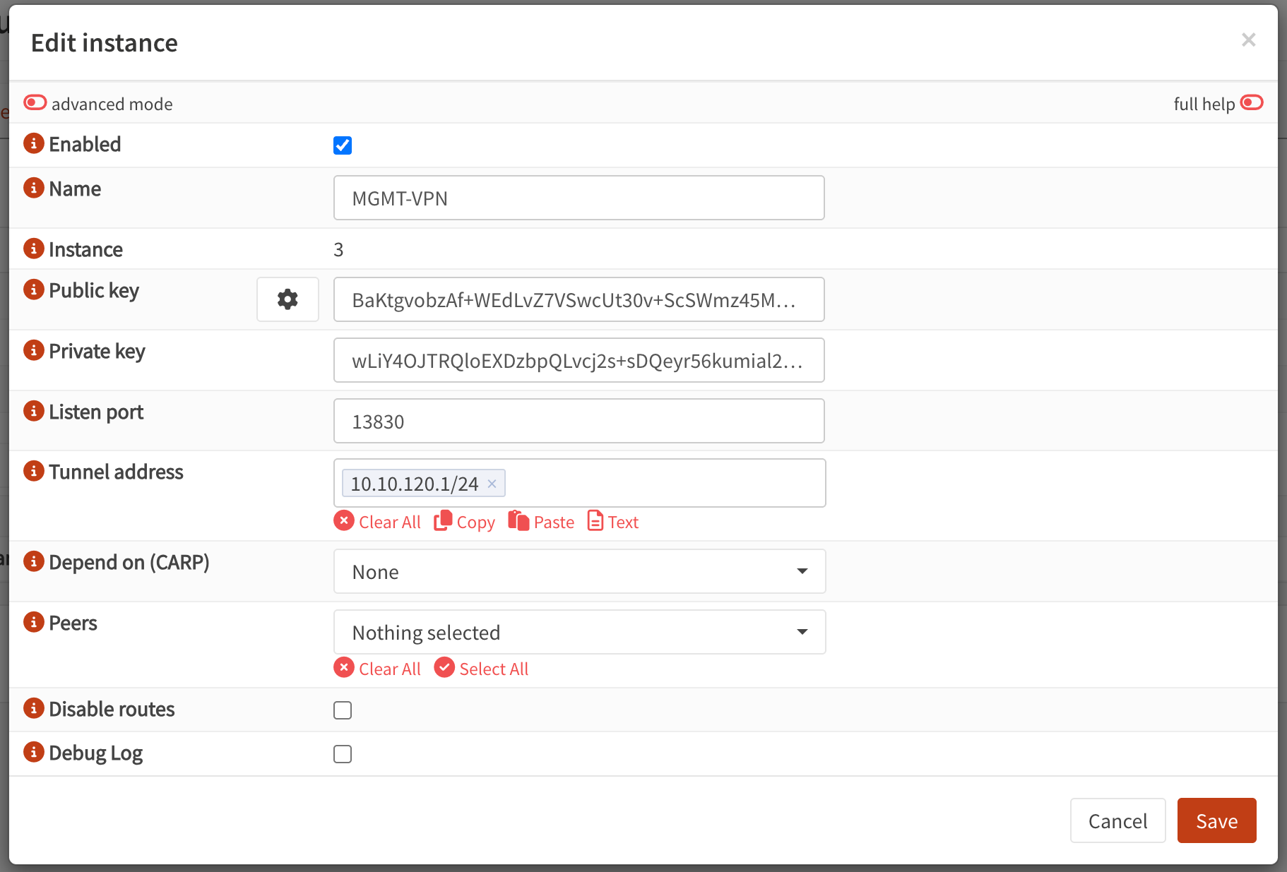 Create a new WireGuard instance in OPNsense